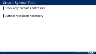 46
Create Symbol Table
▌Stack only contains addresses
▌Symbol resolution necessary
 