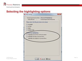 Selecting the highlighting options




CONFIDENTIAL                         Slide 34
Process Relations GmbH
 
