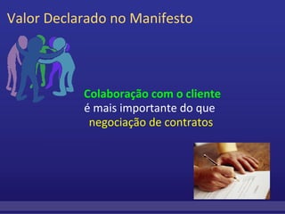 Valor Declarado no Manifesto           Colaboração com o cliente         é mais importante do que           negociação de contratos 