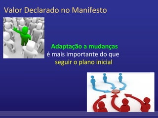 Valor Declarado no Manifesto           Adaptação a mudanças         é mais importante do que           seguir o plano inicial 