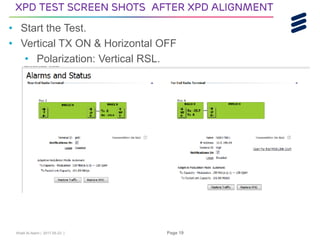 Khalil Al-Alami | 2017-05-23 | Page 19
• Start the Test.
• Vertical TX ON & Horizontal OFF
• Polarization: Vertical RSL.
XPD Test screen shots After XPD alignment
 