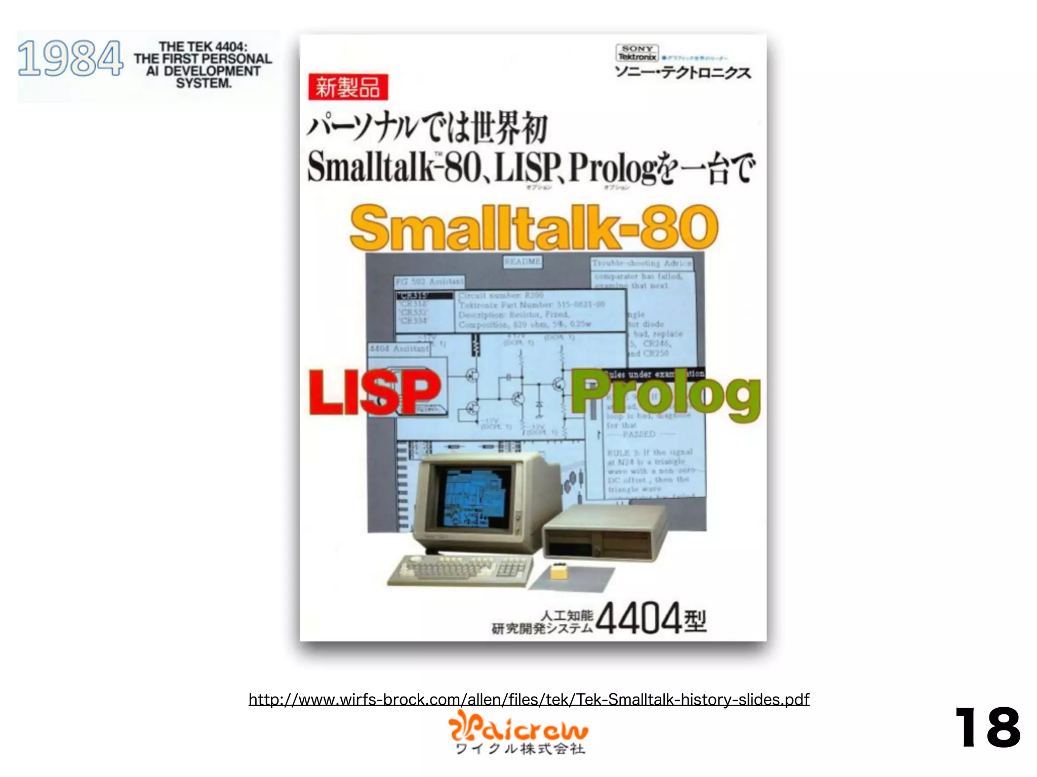 18
http://www.wirfs-brock.com/allen/ﬁles/tek/Tek-Smalltalk-history-slides.pdf
 