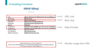 Formatting Functions
URL Link
Rich Text
Date formats
Render image from URL
 