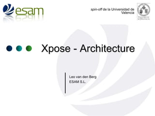 spin-off de la Universidad de
Valencia

Xpose - Architecture
Leo van den Berg
ESAM S.L.

 