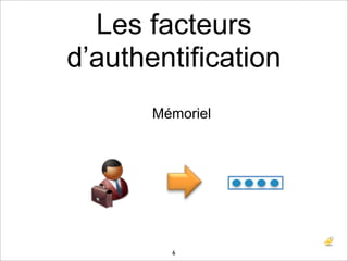 Les facteurs
d’authentification
       Mémoriel




         6
 