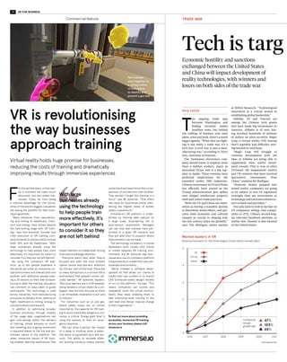 10 RACONTEUR.NET 11XR FOR BUSINESS
T
he ongoing trade spat
between Washington and
Beijing certainly makes
headline news, but behind
the ruffling of feathers over steel
pipes, wine and pork, there’s a much
bigger agenda. “What they are fight-
ing is not really a trade war, it’s a
tech war. A tech war is also a man-
ufacturing war,” according to Terry
Gou, chairman of Foxconn.
The Taiwanese electronics com-
pany should know; it employs more
than a million workers, many in
mainland China, and is a big sup-
plier to Apple. These tensions have
profound implications for the
extended reality (XR) industries.
Chinese investment in US tech firms
has officially been soured as the
Trump administration gets spikey
over alleged intellectual property
theft and unfair trade practices.
“Both the US and China see them-
selves as having a manifest destiny
to determine world affairs, and per-
ceive their economic and cultural
outputs as crucial to shaping how
the 21st century plays out globally,”
says Tim Mulligan, senior analyst
at MIDiA Research. “Technological
innovation is a crucial strand in
establishing global leadership.”
Alibaba, JD and Tencent are
among the Chinese tech giants
that have made big investments in
America. Alibaba is of note hav-
ing lavished hundreds of millions
of dollars on ultra-secretive Magic
Leap, a virtual reality (VR) startup
that’s arguably had difficulty mov-
ing beyond its own hype.
“Magic Leap will struggle to
continue development with the
likes of Alibaba not being able to
supplement their earlier invest-
ment rounds. This is true of other
US-based AR [augmented reality]
and VR ventures that have received
speculative investments from
China,” explains Mr Mulligan.
“However, money pumped into
mixed reality companies are going
to be subject to less US regulatory
oversight than say investments in
technology and telecoms infrastruc-
ture or back-end providers.”
You only have to look at the ban on
US companies selling vital compo-
nents to ZTE, China’s second-larg-
est telecoms hardware provider, to
realise this. Huawei is also banned
in the United States.
The numbers speak for them-
selves; in the first five months of
2018, overall Chinese investments
in the US fell to their lowest level in
seven years, a drop of 92 per cent,
according to Rhodium Group. It
doesn’t help that there’s been little
or no return on investment from the
nascent XR sector.
“Chinese companies don’t look
at foreign investments with a huge
appetite; it’s often more a vanity
investment than core to their strat-
egy. Chinese tech companies are
more obsessed with local develop-
ments because losing their domes-
tic market share is a much bigger
threat at this stage,” says Shann
Biglione, head of strategy at Zenith
USA and former head of business
transformation at Publicis Media
Greater China.
Rhodium points out that the tight-
ening of rules could have a chilling
impact on Chinese inward invest-
ment into the US, including money
moving into research and devel-
opment, as well as other innova-
tion-intensive activities. The trade
spat has also led to a mad scramble
in the tech sector before sanctions
kick in.
“Device-makers are aware of the
tensions. Faced with the rising
uncertainties, some vendors have
already begun increasing their pro-
duction and exports early to fulfil
the expected increase in demand
in the coming Q4 holiday season,
as well as in early-2019,” says Jason
Low, Shanghai-based senior ana-
lyst at Canalys.
“The big issue is that China and
its companies have to invest to stay
ahead of the game domestically.
XR is one of the top areas where
the country has put in a lot of time
and effort to create frameworks
to streamline this development,
as the industry requires key play-
ers from different areas, including
hardware, network operators, con-
tent providers and developers, to
work together.”
In the past, China’s tech giants
have looked for US startups, which
help them learn about new tech
and cutting-edge trends emanat-
ing from Silicon Valley, as well as
businesses that can complement
their core e-commerce offerings
at home. Their eyes are firmly on
the main prize of making money
out of China’s 900 million-plus,
hyper-connected consumers.
“There is enough growth to be
had in China. By 2020 you will have
600 million middle-class consum-
ers and companies will sell an extra
$2.3 trillion of goods each year by
that time,” says Tom Goodwin, head
of innovation at Zenith Media.
“At senior levels in Chinese corpo-
rations, they’re adamant that they
don’t need help when it comes to
tech. I’ve seen this time and time
again. From Huawei to Alibaba to
China Mobile to DJI. They are very
clear they ‘have tech covered’. It’s
not arrogance; they just have total
clarity on where their strengths lie,
and they feel software and manufac-
turing are perfect for their skillsets.”
It helps that there are five million
science and technology graduates
in China every year and their com-
petence levels are extraordinarily
high. They also have huge markets
to experiment in. Asia accounts for
59 per cent of the global popula-
tion. How consumers adopt XR here
today could be crucial to how it’s
rolled out worldwide tomorrow.
Asia has the fastest-growing mar-
kets when it comes to disposable
incomes. Consumers are crucially
leap-frogging traditional ways
of engagement when it comes to
digital experiences.
China also has a grand plan, con-
cocted by Beijing’s apparatchiks,
called Made in China 2025. It’s a
concerted national effort to domi-
nate high-tech industries globally,
moving China up the value chain as
labour costs grow.
The leading Chinese tech compa-
nies are vast, but their Achilles’ heel
is they conduct 90 per cent of their
business within the country. Even
so, such plans give Washington
law-makers the jitters.
By closing themselves off to China,
America could lose out. Chinese
companies will develop core tech-
nologies, including XR, whether
they get help from Silicon Valley or
not. They will also look elsewhere to
invest and are likely to be welcomed
with open arms. China is already
active in many other countries and
will increase this collaboration as it
is increasingly frowned upon in the
United States.
“Don’t forget that the reliance on
Chinese capital in Europe is far more
evident than in the US,” says Nick
Cooper, executive director and global
head of insights at Landor Associates.
“It is easy to overlook the fact that
innovation is thriving in multiple
locations around the world now.
Not only on London’s own Silicon
Roundabout and indeed Silicon Fen
in Cambridge. This emphasises the
UK’s lead in tech startups and invest-
ment within Europe. However, there
are many other vibrant centres of
tech excellence now, including Berlin,
Stockholm and Helsinki, and else-
where,suchasParisandAmsterdam.”
In many ways, being shut out of the
US could be a boon for China. It will
be forced to be more self-reliant when
it comes to the XR sector and other
tech developments, which it will incu-
bate, grow, exploit and then export.
Watch out.
NICK EASEN
Tech is targ et in US-China sanctions battle
Economic hostility and sanctions
exchanged between the United States
and China will impact development of
reality technologies, with winners and
losers on both sides of the trade war
Market leaders in VR
Revenue forecasts for the three largest virtual reality markets ($bn)
PwC/Statista 2017
Chinese companies
will develop core
technologies,
including XR, whether
they get help from
Silicon Valley or not
360-degree view
of the Temple
of Heaven in
Beijing, China
	IdeaImagesviaGettyImages
TRADE WAR
2016 2017 2018 2019 2020 2021
5
4
3
2
1
0
US
China
Japan
Compound
annual
growth rate
47%
103%
65%
Commercial feature
F
or the last few years, virtual real-
ity in business has been much
discussed, but less widely har-
nessed. Today, far from being
a notional advantage for the future,
some of the world’s biggest companies
are seeing the benefits for their train-
ing programmes.
“Many industries from manufactur-
ing and mining to healthcare, trans-
port and energy, have moved beyond
the tyre-kicking stage with VR train-
ing,” says Tom Symonds, founder and
chief executive of VR training com-
pany Immerse.io, whose clients include
Shell, DHL and GE Healthcare. “With
large businesses already using the
technology to help people train more
effectively, it’s important for others to
consider it so they are not left behind.”
By using the company’s VR plat-
form, up to ten people anywhere in
the world can enter an immersive vir-
tual environment and interact with one
another, with additional people view-
ing a 2D version on their web browser.
During or after the training, educators
can comment on steps taken or guide
participants. The technology is used
across industries, from manufacturing
processes to delivery firms, defence to
flight, healthcare to mining, energy to
communications and beyond.
In addition to optimising broader
business processes through analysis
of the usage data, organisations can
gain cost-savings within the delivery
of training, simply because so much
less travelling and ongoing investment
is required thanks to the live and dis-
tributed nature of the platform. The
sheer immersive nature of VR train-
ing enables learning experiences that
VR is revolutionising
the way businesses
approach training
Virtual reality holds huge promise for businesses,
reducing the costs of training and dramatically
improving results through immersive experiences
impact learners on a deep level, driving
improved knowledge retention.
“Everyone learns best when they’re
focused and even the most brilliant
trainer cannot hold learners’ attention
for 100 per cent of the time. There are
so many distractions in a normal office
environment that people’s minds nat-
urally wander,” Mr Symonds explains.
“But once learners are in a VR headset,
being handed a virtual object by a col-
league, they are fully focused as there
is an immediate imperative to act and
to interact.”
For industries such as oil and gas,
where safety issues are of utmost
importance, the capacity for VR train-
ing to avoid potentially dangerous out-
comes is critical. Energy giant Shell is
using the systems to train for emer-
gency response.
“We can show a person the impact
of a delay in shutting down a defec-
tive piece of equipment by a few sec-
onds. This ability to recreate differ-
ent working scenarios means learners
understand and experience the conse-
quences of one decision over another.
They wouldn’t forget this training in a
hurry,” says Mr Symonds. “That offers
real value for businesses where main-
taining the highest levels of worker
safety is paramount.”
Immerse.io’s VR platform is under-
pinned by training data capture on
a large scale, empowering live or
post-session assessment. Managers
can see how well trainees have per-
formed in a given VR scenario and
they are able then to pinpoint where
improvements can be made.
The technology company’s in-house
developers work closely with clients
to create bespoke VR training envi-
ronments, but Mr Symonds says busi-
nesses also use his company’s platform
independently to create their own per-
sonalised environments.
“We’ve created a software devel-
opment kit that allows our clients to
create their own content or to import
CAD [computer-aided design] models
to run on the platform,” he says. “This
means companies can quickly and
repeatedly build the virtual environ-
ments they need, enabling them to
take enterprise-wide training to the
next level and deliver massive change
in their organisation.”
To find out more about providing
accessible, immersive VR training
across your business please visit
immerse.io
With large
businesses already
using the technology
to help people train
more effectively, it’s
important for others
to consider it so they
are not left behind
Two trainees
work together in
a collaborative
virtual space
to identify and
prevent a gas leak
 