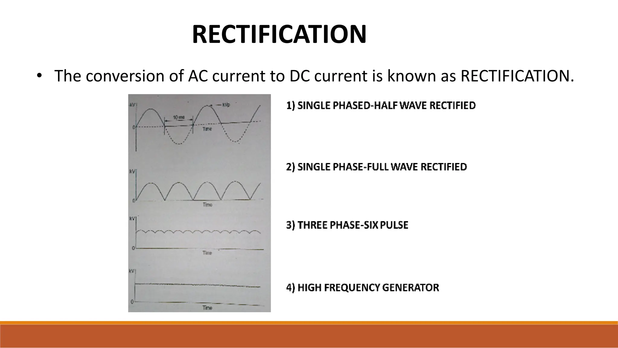 RECTIFICATION
• The conversion of AC current to DC current is known as RECTIFICATION.
 