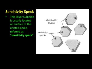 Sensitivity Speck 
• This Silver Sulphide 
is usually located 
on surface of the 
crystals and is 
referred as 
“sensitivity speck”. 
 