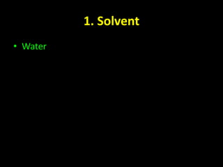 1. Solvent 
• Water 
 