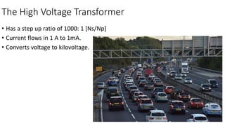 The High Voltage Transformer
• Has a step up ratio of 1000: 1 [Ns/Np]
• Current flows in 1 A to 1mA.
• Converts voltage to kilovoltage.
 