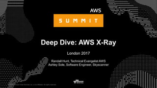 © 2015, Amazon Web Services, Inc. or its Affiliates. All rights reserved.
Randall Hunt, Technical Evangelist AWS
Ashley Sole, Software Engineer, Skyscanner
Deep Dive: AWS X-Ray
London 2017
 