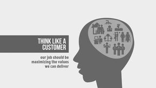 think like a
Customer
our job should be
maximizing the values
we can deliver
 