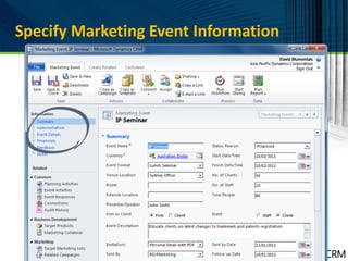 Specify Marketing Event Information
 