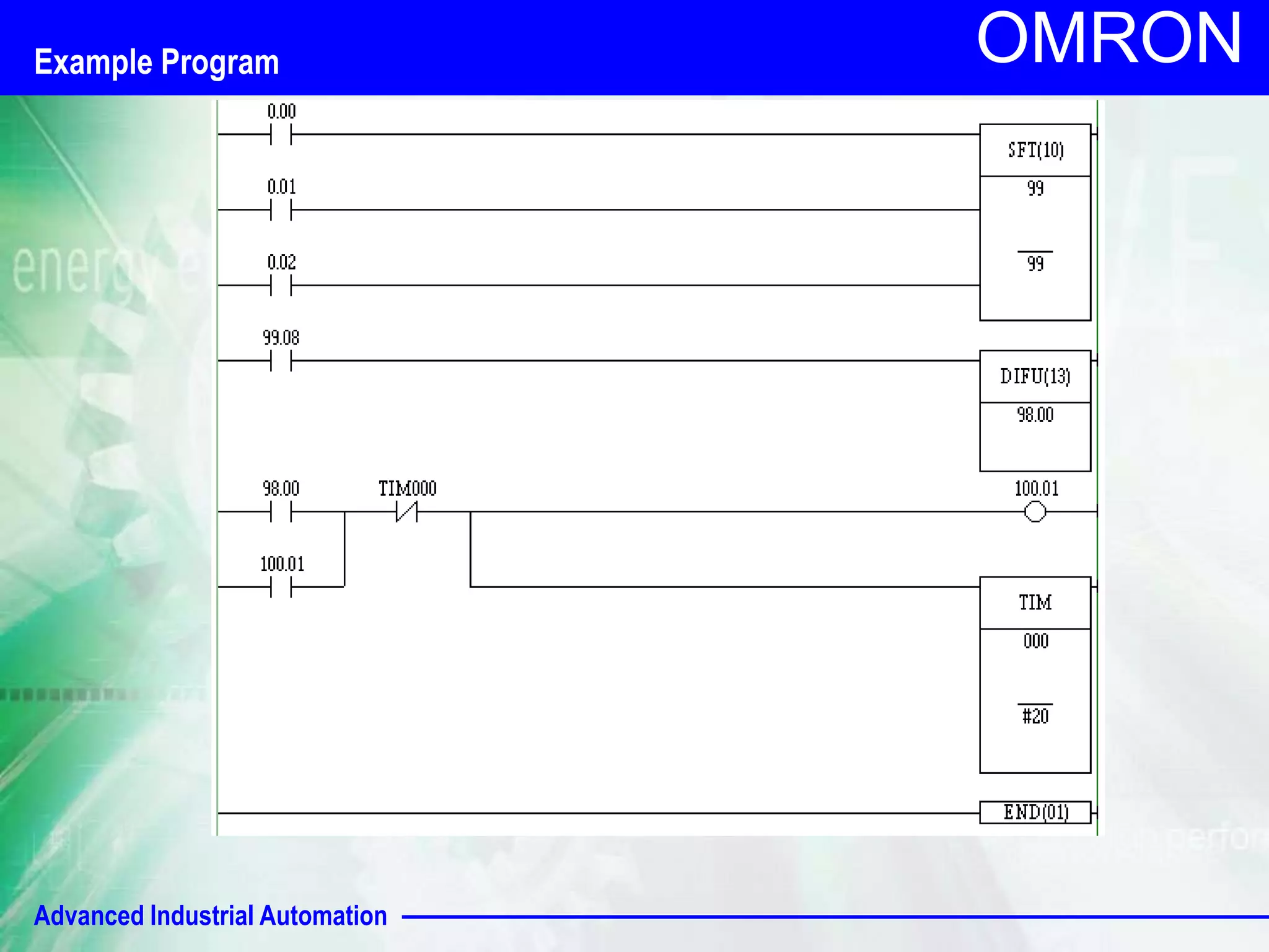 OMRON Example Program 
Advanced Industrial Automation 
 