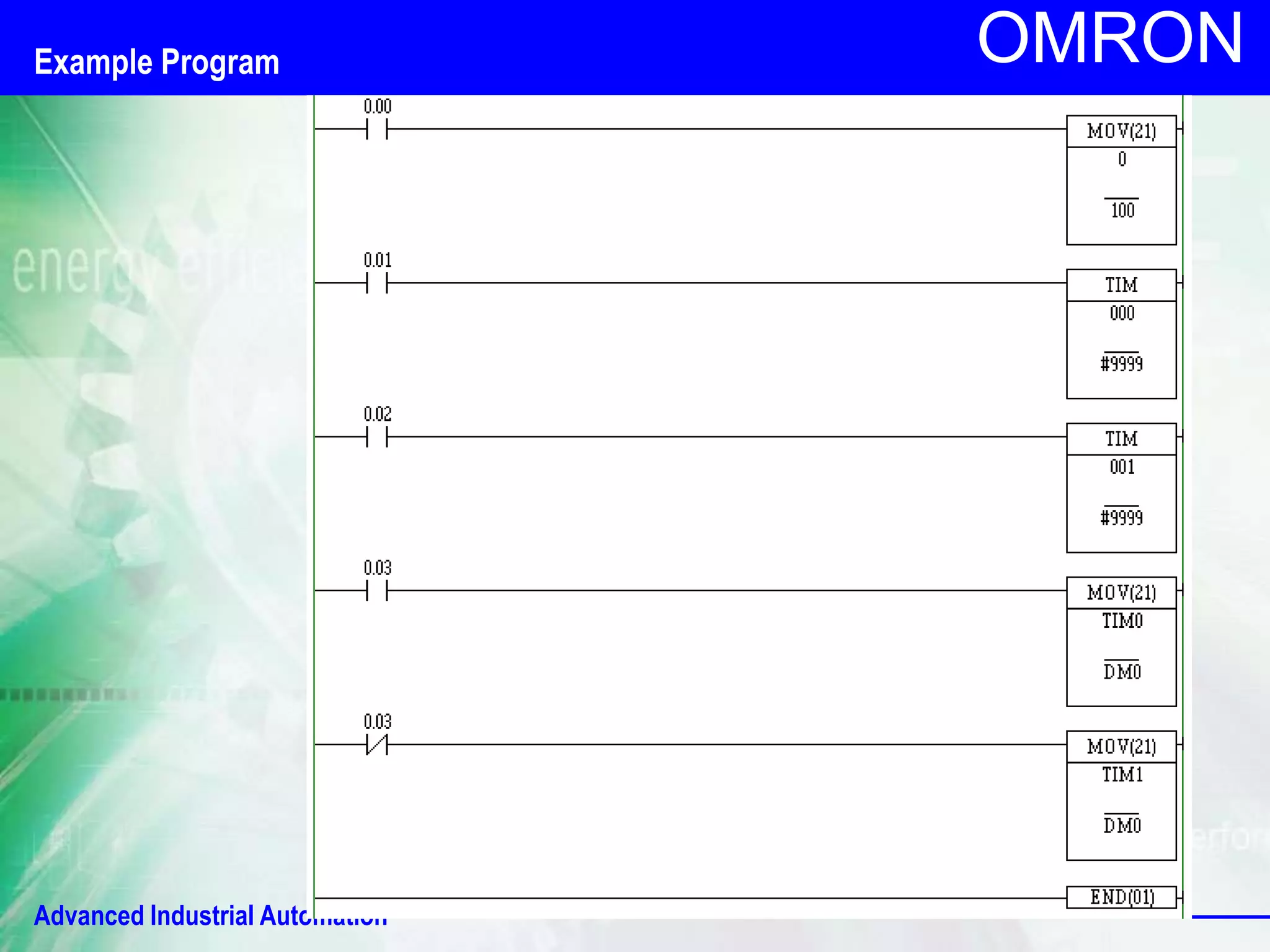 OMRON Example Program 
Advanced Industrial Automation 
 