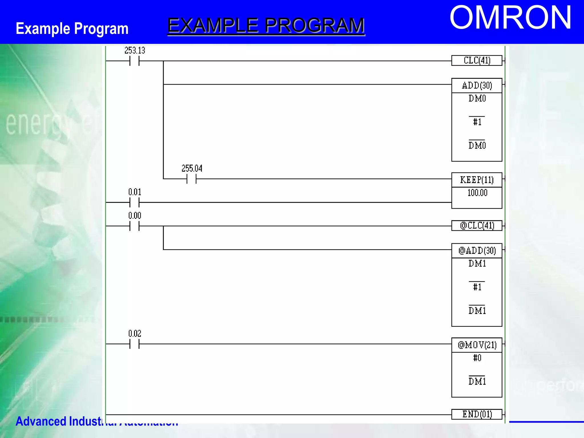 Example Program EXAMPLE PROGRAM OMRON 
Advanced Industrial Automation 
 