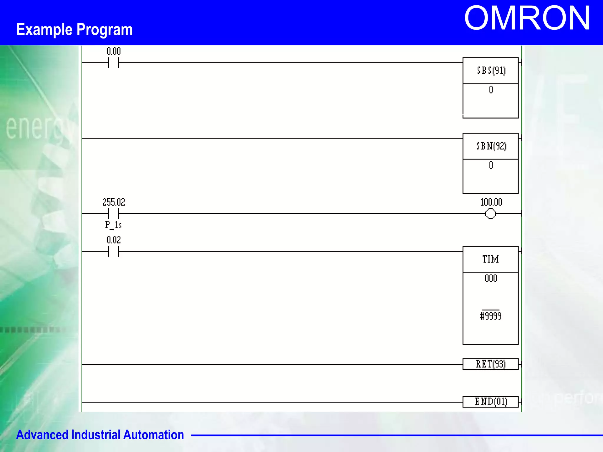 OMRON Example Program 
Advanced Industrial Automation 
 