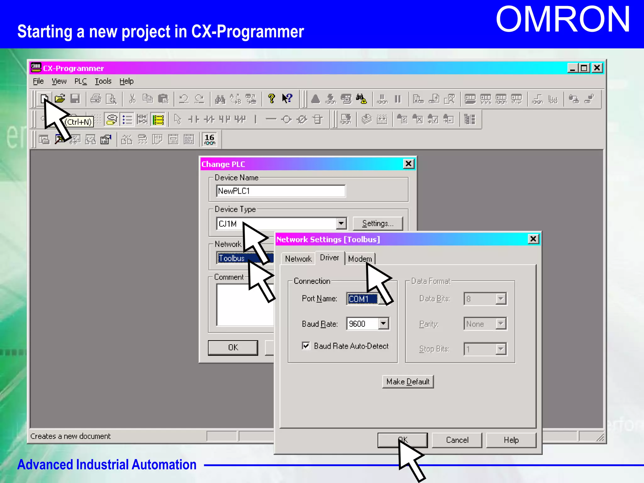 OMRON Starting a new project in CX-Programmer 
Advanced Industrial Automation 
 