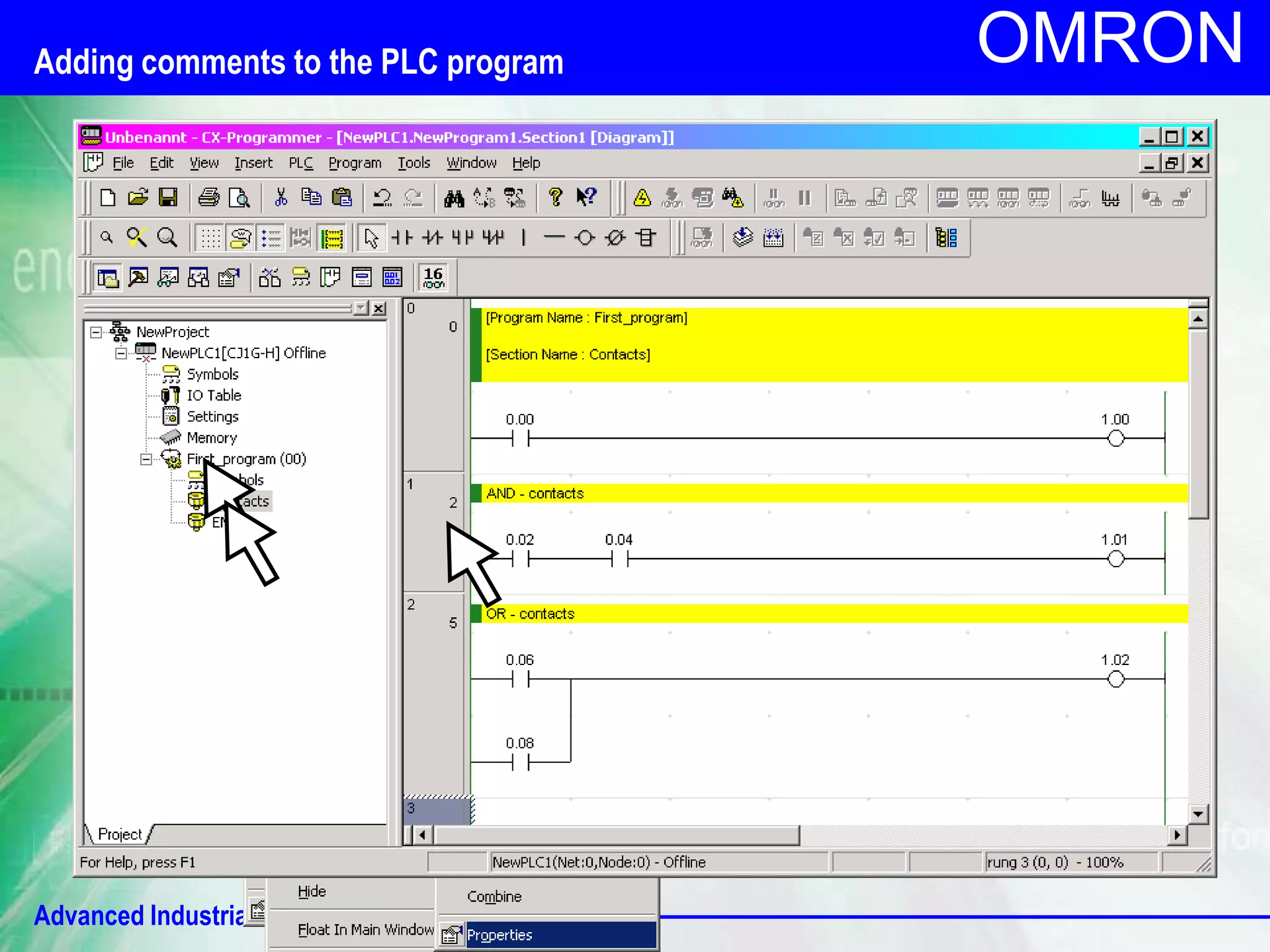 OMRON Adding comments to the PLC program 
Advanced Industrial Automation 
 