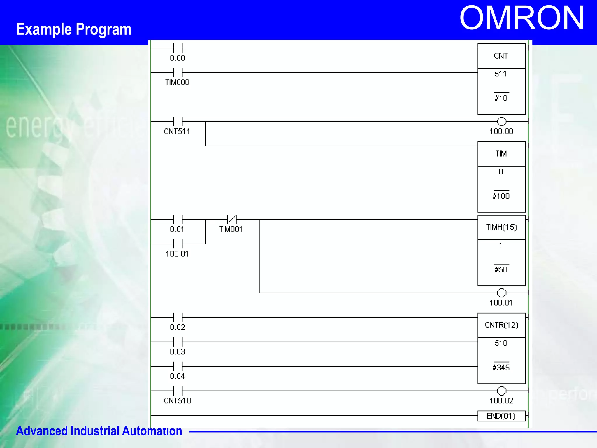 OMRON Example Program 
Advanced Industrial Automation 
 