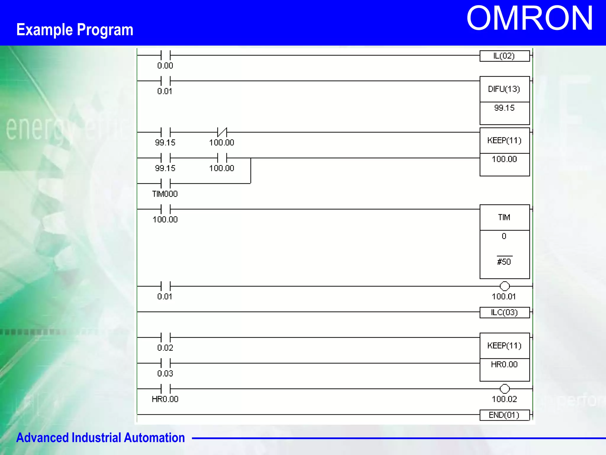 OMRON Example Program 
Advanced Industrial Automation 
 