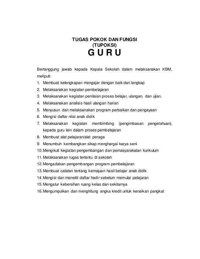 Tugas Pokok Kepala Sekolah Tugas Pokok Kepala Sekolah