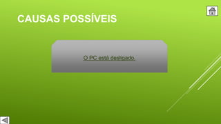 CAUSAS POSSÍVEIS
O PC está desligado.
 