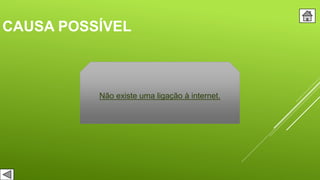 CAUSA POSSÍVEL
Não existe uma ligação à internet.
 