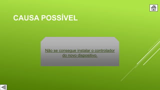 CAUSA POSSÍVEL
Não se consegue instalar o controlador
do novo dispositivo.
 