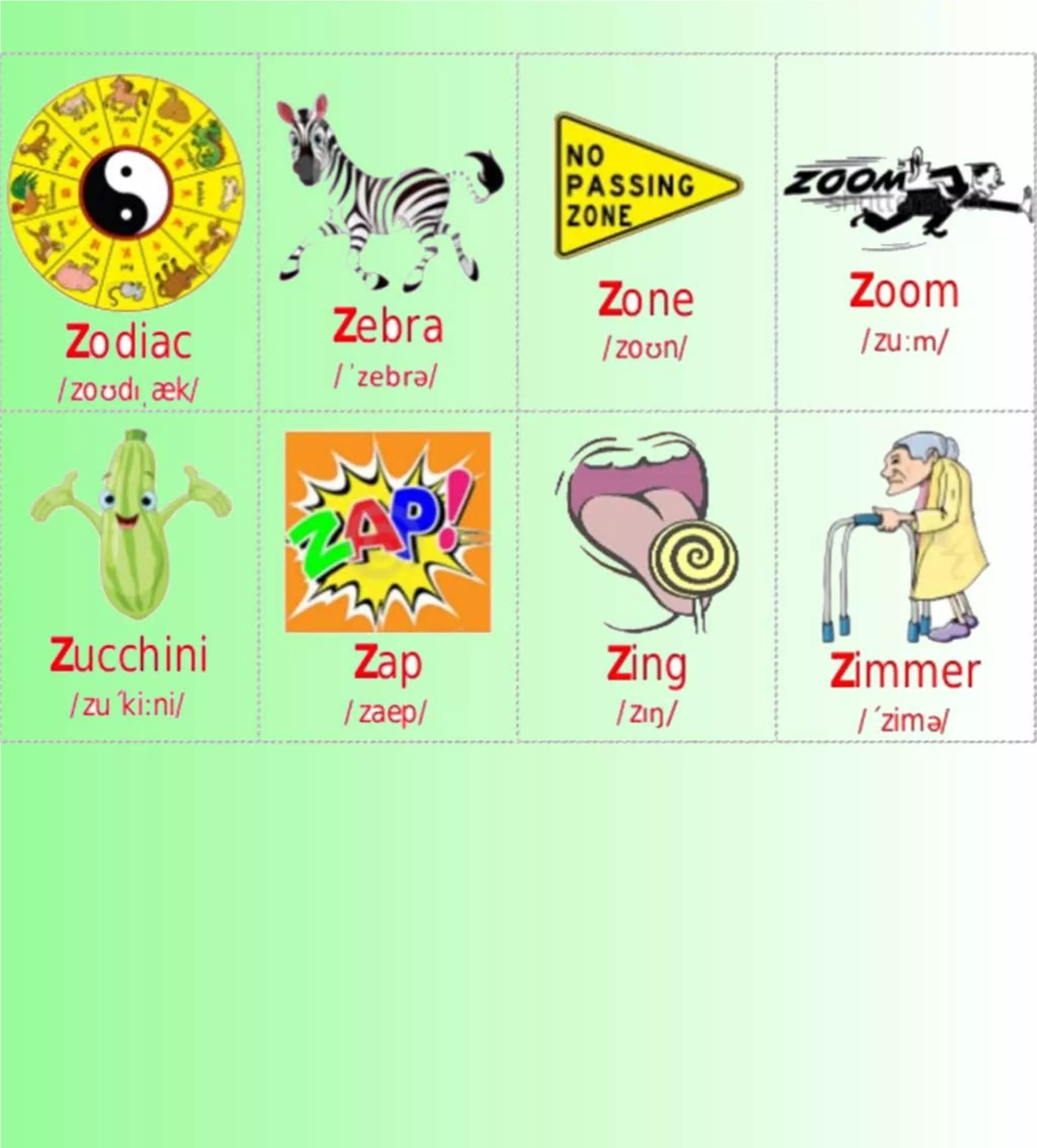 Flashcards and posters Z z