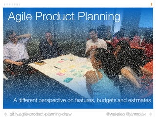 bit.ly/agile-product-planning-draw @wakaleo @janmolak
1
Agile Product Planning
A different perspective on features, budgets and estimates
 
