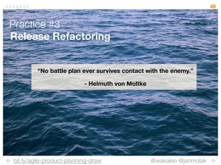 bit.ly/agile-product-planning-draw @wakaleo @janmolak
48
Release Refactoring
Practice #3
“No battle plan ever survives contact with the enemy.”
- Helmuth von Moltke
 