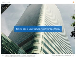 bit.ly/agile-product-planning-draw @wakaleo @janmolak
8
Tell me about your feature investment portfolio?
 
