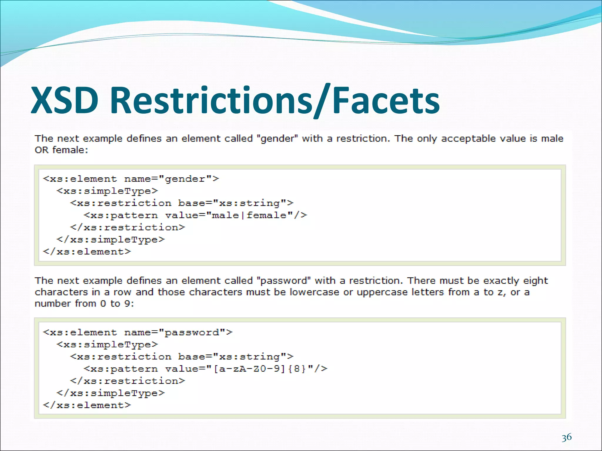 XSD Restrictions/Facets
36
 