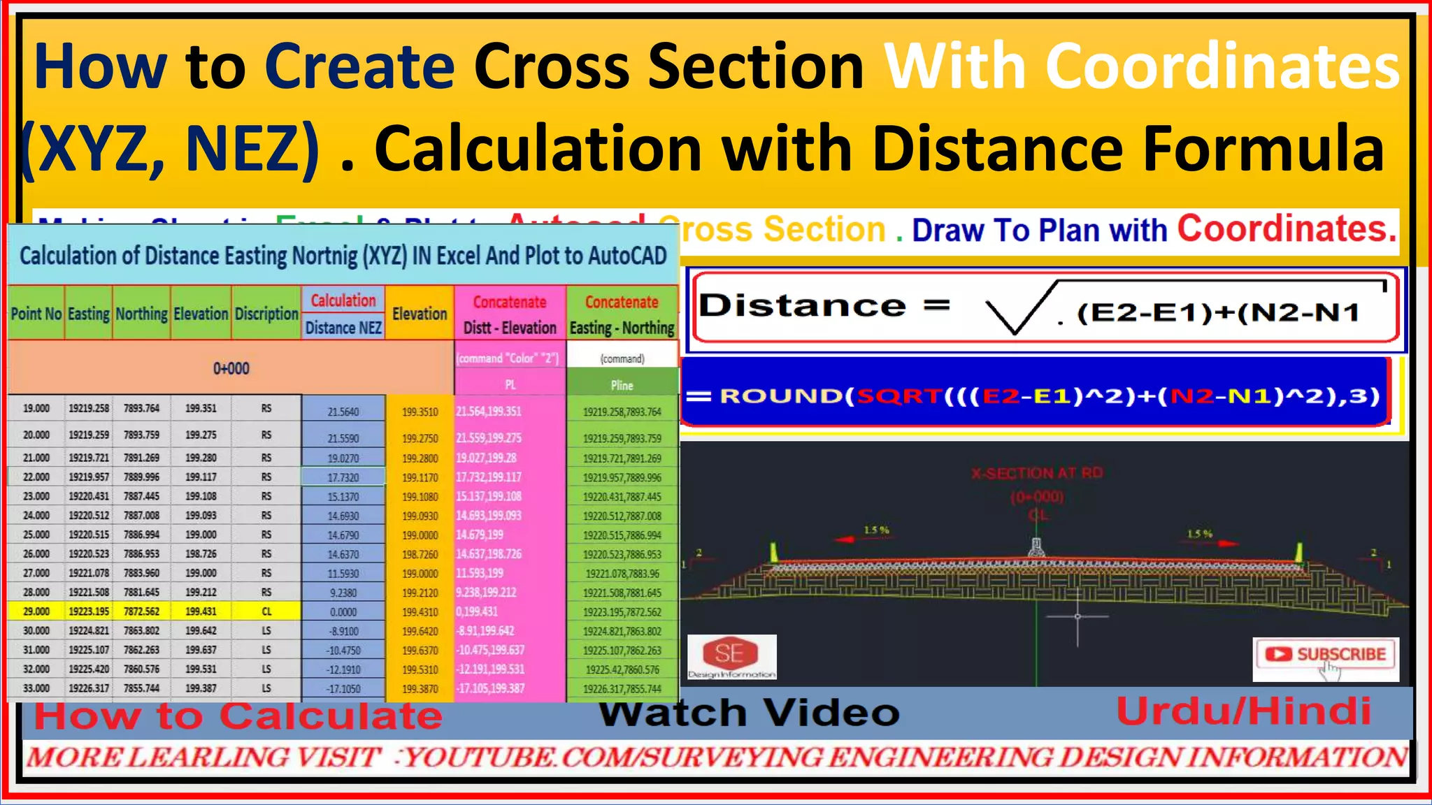 How to Create Cross Section With Coordinates
(XYZ, NEZ) . Calculation with Distance Formula
 
