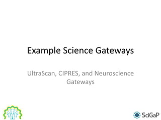 Example Science Gateways
UltraScan, CIPRES, and Neuroscience
Gateways
 