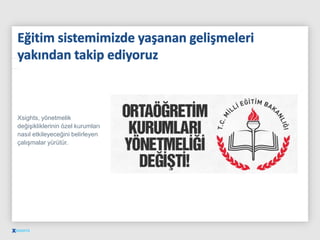 Xsights, yönetmelik
değişikliklerinin özel kurumları
nasıl etkileyeceğini belirleyen
çalışmalar yürütür.
 