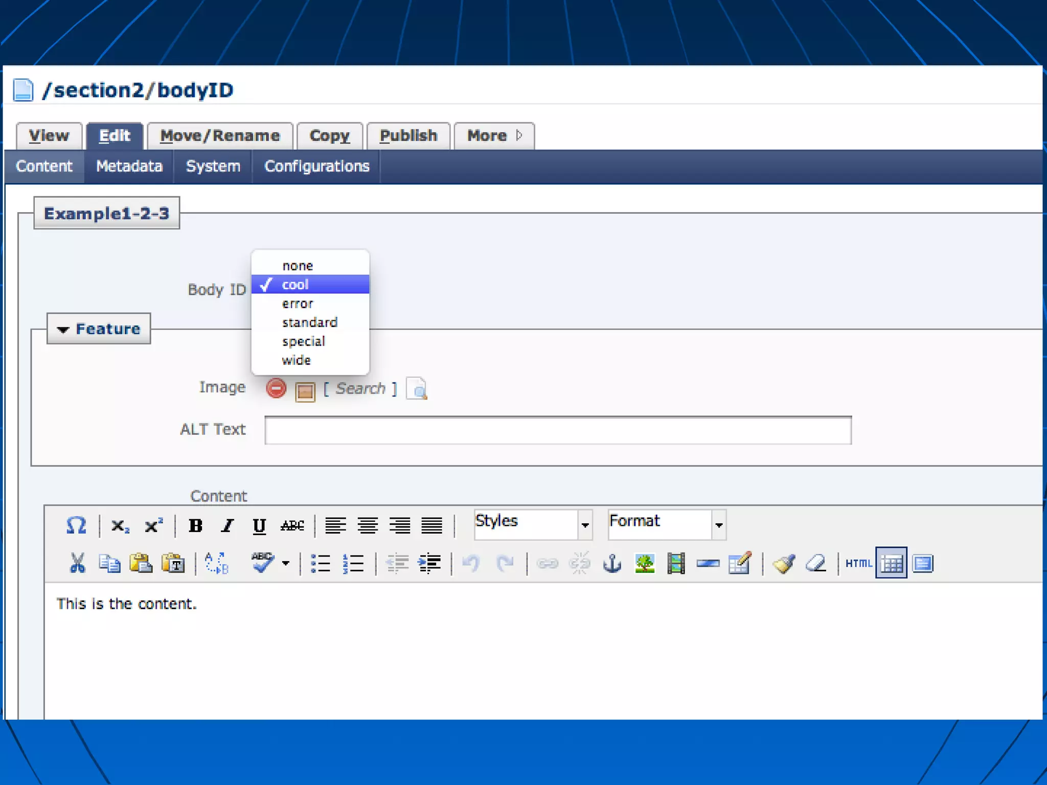 Example
   Changing body id based on data definition.
 