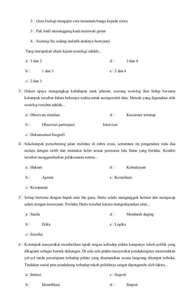 Soal Sosiologi X Semester Gasal