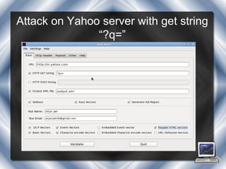 Attack on Yahoo server with get string
               “?q=”
 