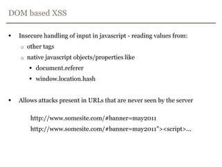 Rule #4 – In CSS<style>    selector { property : ...ESCAPE UNTRUSTED DATA BEFORE PUTTING HERE...; }</style>     <style>    selector { property : "...ESCAPE UNTRUSTED DATA BEFORE PUTTING HERE..."; } </style>  <spanstyle="property : ...ESCAPE UNTRUSTED DATA BEFORE PUTTING HERE...">    text</span>CSS escaping