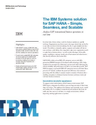 The IBM Systems solution for SAP HANA – Simple, Seamless, and Scalable