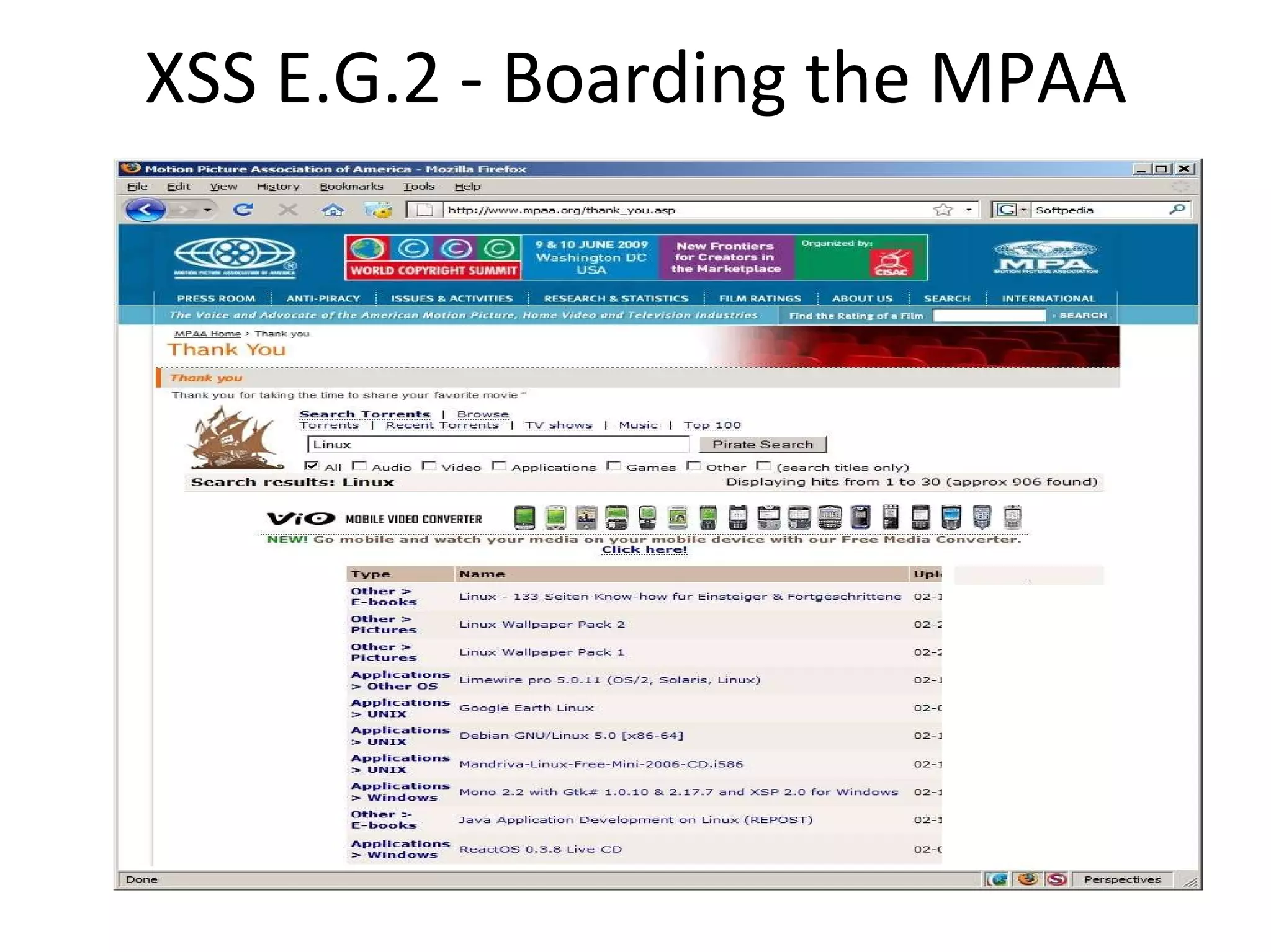 XSS E.G.2 - Boarding the MPAA 