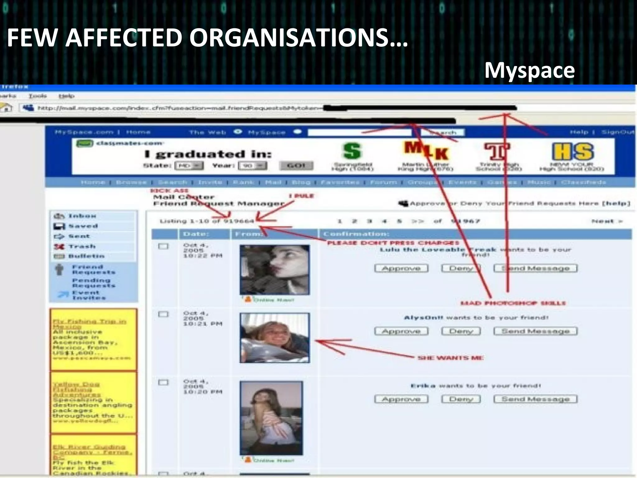 FEW AFFECTED ORGANISATIONS…
Myspace
 