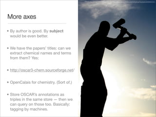 XTech 2008 presentation; "Representing, indexing and mining science with XML and RDF: Golem and CrystalEye"