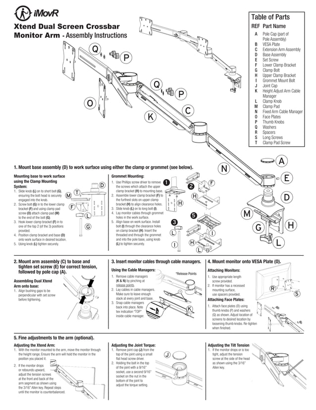 Xtend Dual Screen Crossbar Monitor Arm Assembly