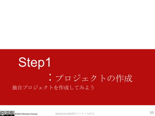 ?2014 Shintaro Hosoai
Step1
:
ԥץȤɤƤߤ褦
2014/3/31 SEAvץֿƻ 10
ץȤ
 