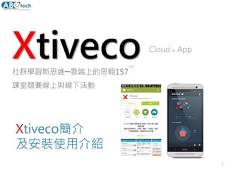 Xtiveco
1
社群學習新思維─雲端上的思翱157
課堂競賽線上與線下活動
Cloud & App
TM
Xtiveco簡介
及安裝使用介紹
 