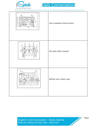 nails, screwdriver, bread, hammer
fork, plate, table, computer
bathtub, oven, shower, soap
 