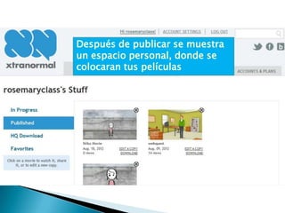Después de publicar se muestra
un espacio personal, donde se
colocaran tus películas
 